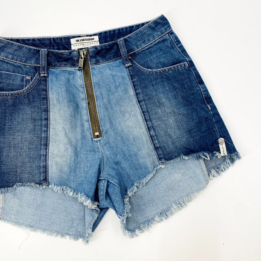 One X One teaspoon 26 blue Two Tone Zip Up High Waisted Raw Shorts